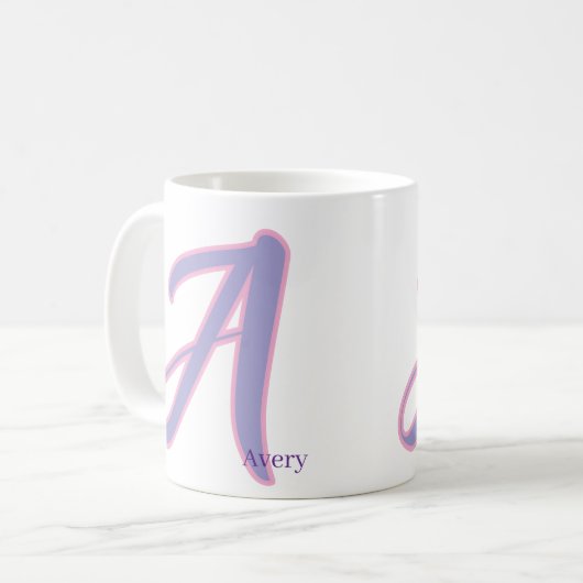 Modern Pink & Purple Monogram Personalized Name A コーヒーマグカップ (正面左)