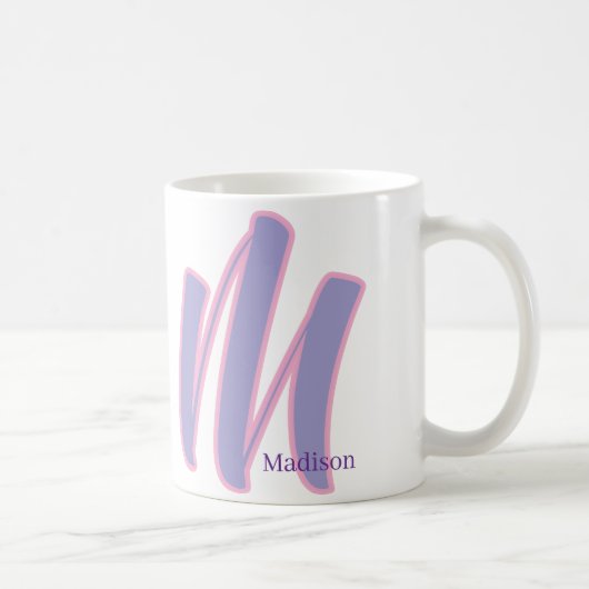 Modern Pink & Purple Monogram Personalized Name M コーヒーマグカップ (右)