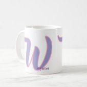 Modern Pink & Purple Monogram Personalized Name W コーヒーマグカップ (正面左)