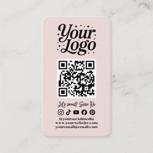 Modern Pink QR Code Social Media Icons Logo Photo 名刺 (正面)