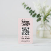 Modern Pink QR Code Social Media Icons Logo Photo 名刺 (スタンド正面)