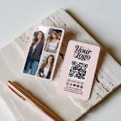 Modern Pink QR Code Social Media Icons Logo Photo 名刺
