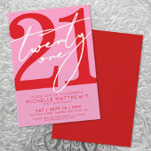 Modern Pink Red 21st Birthday 招待状