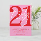 Modern Pink Red 21st Birthday 招待状 (スタンド正面)