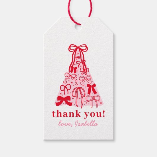 Modern Pink Red Bow Girl Birthday Favor  ギフトタグ (正面)