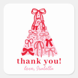 Modern Pink Red Bow Thank You スクエアシール