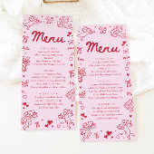 Modern Pink Red Hearts Hand Drawn Valentine Menu