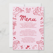 Modern Pink Red Hearts Hand Drawn Valentine Menu (正面)