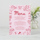 Modern Pink Red Hearts Hand Drawn Valentine Menu (スタンド正面)