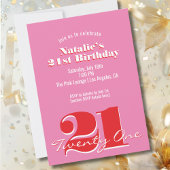 Modern Pink Red Minimalist 21st Birthday 招待状