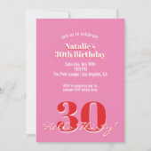 Modern Pink Red Minimalist 30th Birthday 招待状 (正面)