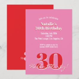 Modern Pink Red Minimalist 30th Birthday 招待状