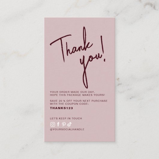 Modern pink red order thank you QR code  名刺 (正面)