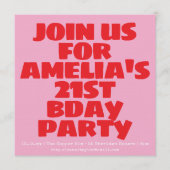 Modern Pink Red Photo Playful Bold Birthday 21st 招待状 (正面)