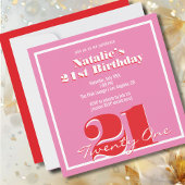 Modern Pink Red Retro 21st Birthday Square 招待状