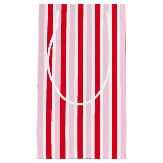 Modern Pink Red Striped Christmas スモールペーパーバッグ (正面)