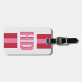 Modern Pink Red striped Shadow Monogram cute Girly ラゲッジタグ (正面横)