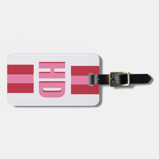 Modern Pink Red striped Shadow Monogram cute Girly ラゲッジタグ (正面横)