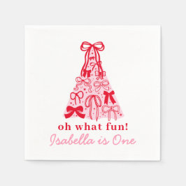Modern Pink Red Tree Bow 1st Birthday スタンダードカクテルナプキン