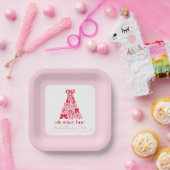 Modern Pink Red Tree Bow 1st Birthday ペーパープレート (パーティー)