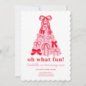 Modern Pink Red Tree Bow 1st Birthday 招待状 (正面)