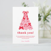 Modern Pink Red Tree Bow Birthday サンキューカード (スタンド正面)