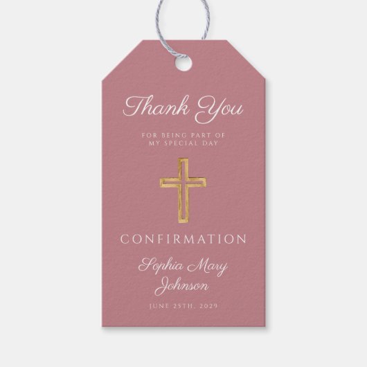 Modern Pink Religious Cross Boy Confirmation ギフトタグ (正面)