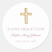 Modern Pink Religious Cross Confirmation ラウンドシール (正面)