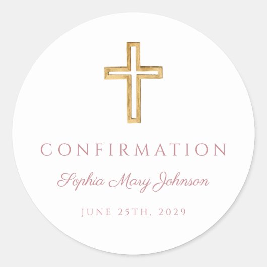 Modern Pink Religious Cross Confirmation ラウンドシール (正面)