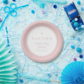 Modern Pink Religious Cross Girl Baptism ペーパープレート (パーティー)