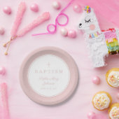 Modern Pink Religious Cross Girl Baptism ペーパープレート (パーティー)