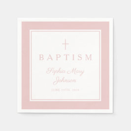 Modern Pink Religius Cross Girl Baptism スタンダードカクテルナプキン