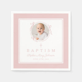 Modern Pink Religius Cross Girl Baptism スタンダードカクテルナプキン