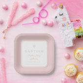 Modern Pink Religius Cross Girl Baptism ペーパープレート (パーティー)