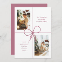 Modern Pink Ribbon Bow Wrap 2 Photo Christmas