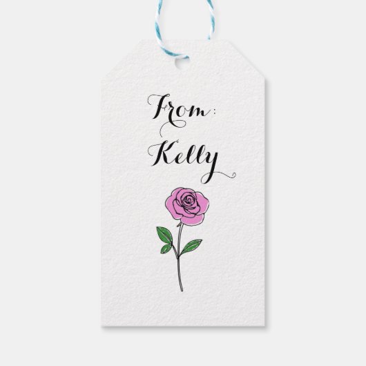 Modern Pink Rose Custom Name ギフトタグ (裏面)