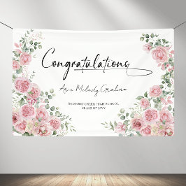 Modern Pink Roses Congratulation Graduation Banner 横断幕
