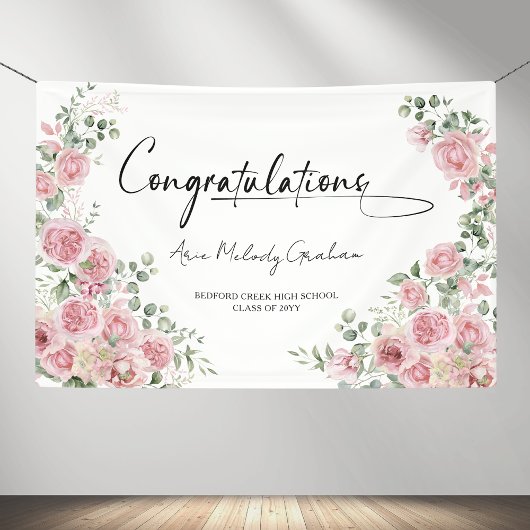 Modern Pink Roses Congratulation Graduation Banner 横断幕