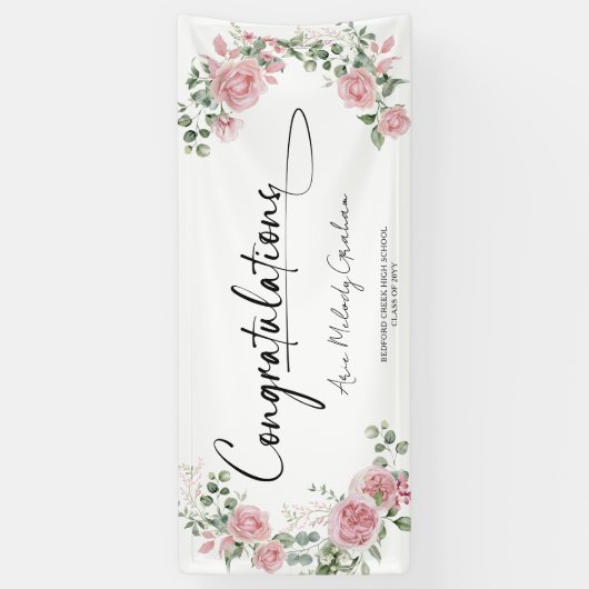 Modern Pink Roses Congratulations Graduation 横断幕 (縦)
