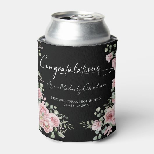 Modern Pink Roses Congratulations Graduation 缶クーラー (缶正面)