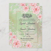 Modern Pink Roses, Gold Islamic Muslim Wedding 招待状 (正面/裏面)