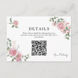 Modern Pink Roses QR-code Details Graduation エンクロージャーカード