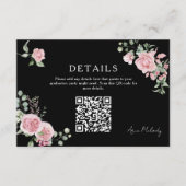 Modern Pink Roses QR-code Details Graduation エンクロージャーカード (正面)