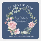 Modern Pink Roses Script Class of Graduation スクエアシール (正面)