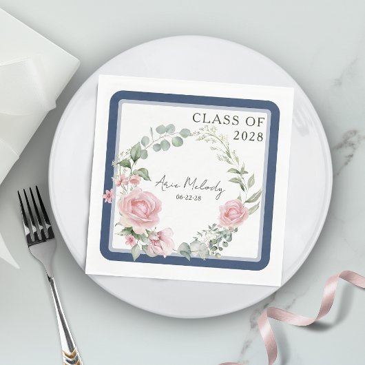 Modern Pink Roses Script Class of Graduation スタンダードランチョンナプキン