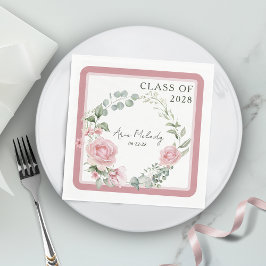 Modern Pink Roses Script Class of Graduation スタンダードランチョンナプキン