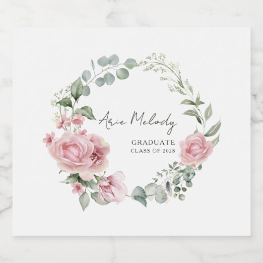 Modern Pink Roses Script Class of Graduation ビールラベル (シングルラベル)