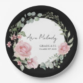 Modern Pink Roses Script Class of Graduation ペーパープレート (正面)
