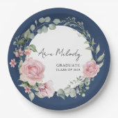Modern Pink Roses Script Class of Graduation ペーパープレート (正面)