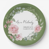 Modern Pink Roses Script Class of Graduation ペーパープレート (正面)
